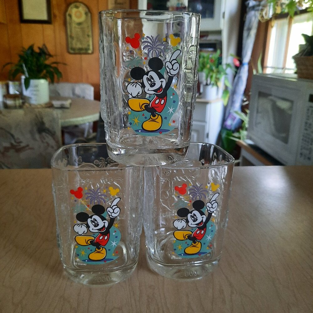 Mcdonalds Vintage 2000 Mickey Mouse Glass Tumbler Limited Edition - Set of 3!